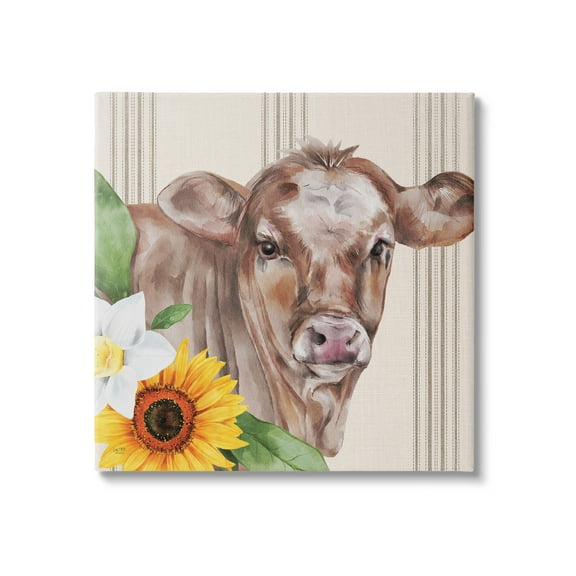 Stupell Country Cow Floral Blooms Pattern Animals & Insects Painting Gallery Wrapped Canvas Print Wall Art