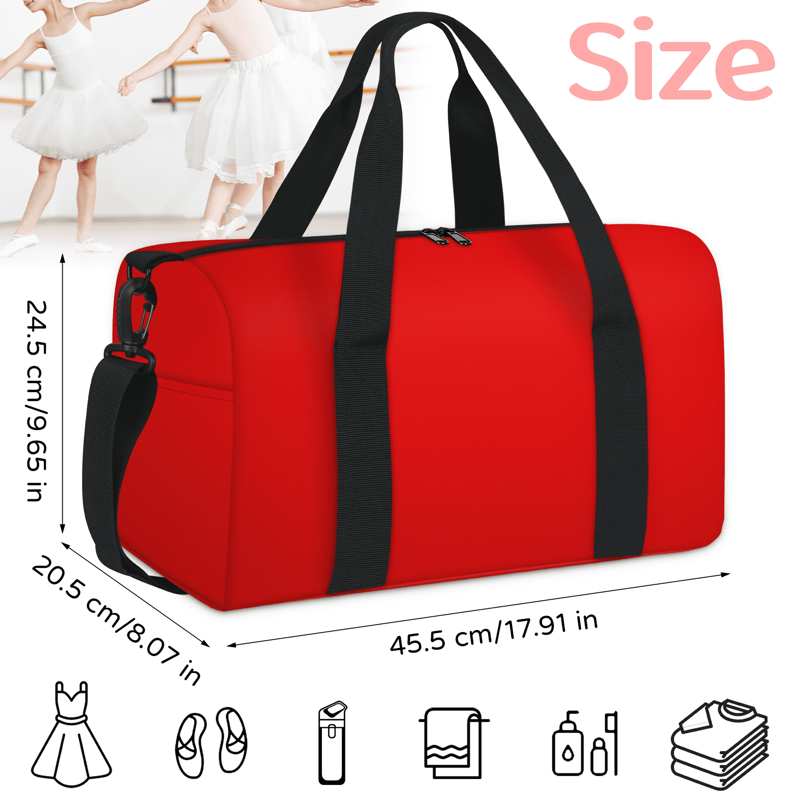 Herdesigns Red Travel Duffle Bag Sports Yoga Weekender Overnight Carry on Workout Bags Lightweight Waterproof Gym Tote Bag for Women