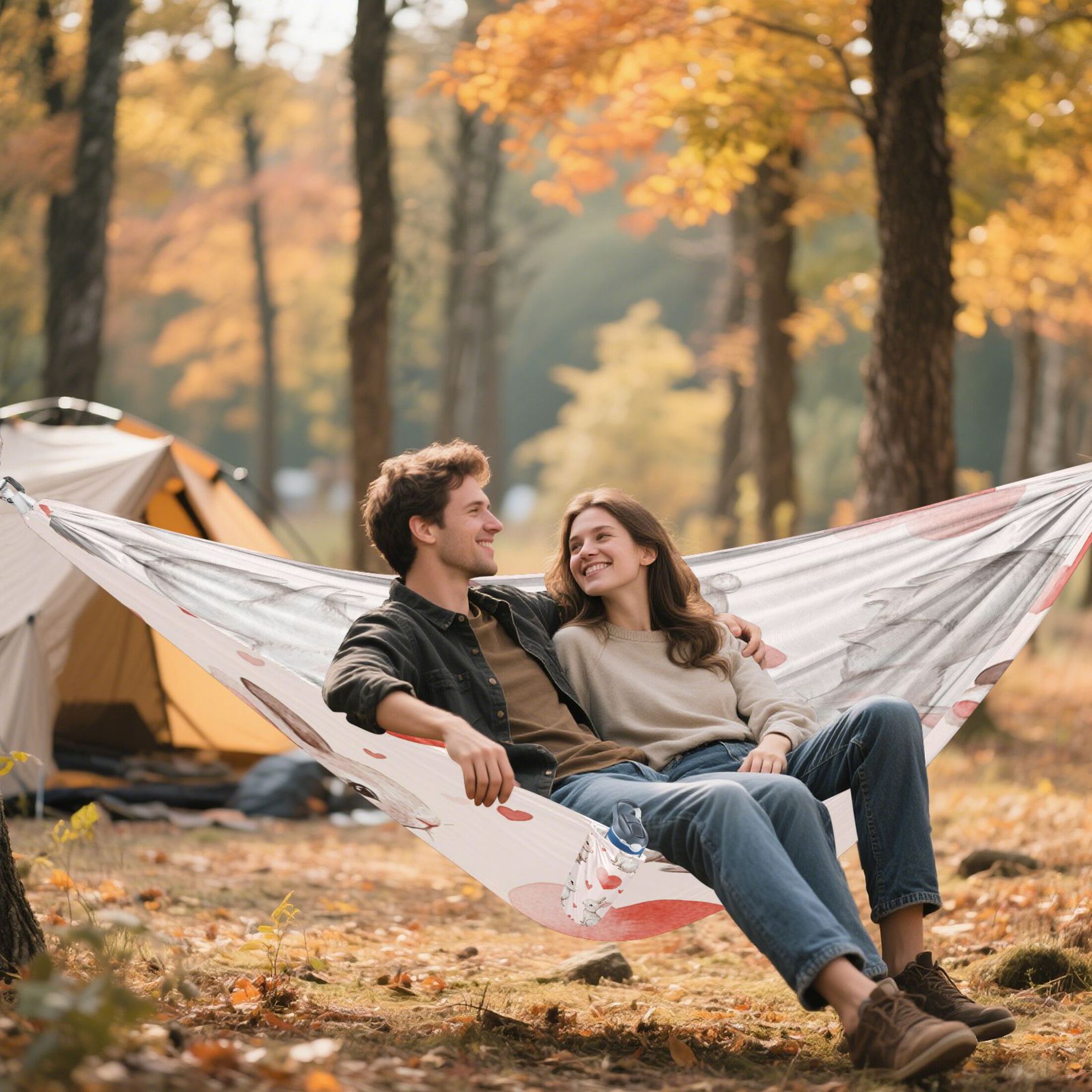 Hammock Camping Hammock Nylon Portable Hammock Travel Camping Hammock Gray Cute Love Rabbit