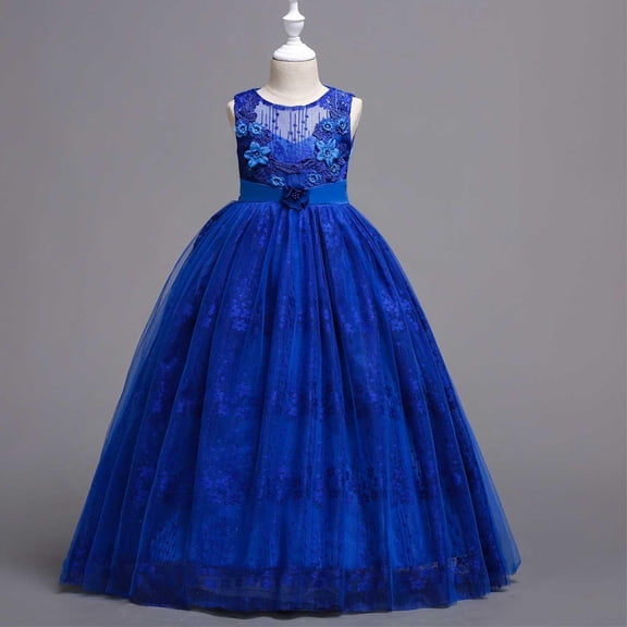 ATOGUTA Homecoming Dresses for Teens Blue Sleeveless Tulle Long Formal Wedding Pageant Party Fancy Princess Ball Gown Dresses 5T-15