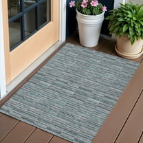 3' X 5' Teal Blue Aqua And Gray Striped Washable Indoor Outdoor Area Rug