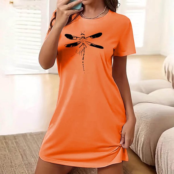 Camisón corto de mujer, vestido de largo medio con estampado de moda, camisón corto extragrande de mujer, camisón de manga corta con estampado de pecho a la moda, camisón de mujer