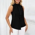 thumbnail image 6 of Women's Elegant Sleeveless Blouses Tie Back Pleated Dressy Work Tops Business Casual Outfits Ruffle Trim Mock Neck Sleeveless Summer Blouses Shirts Tank Tops, 6 of 7