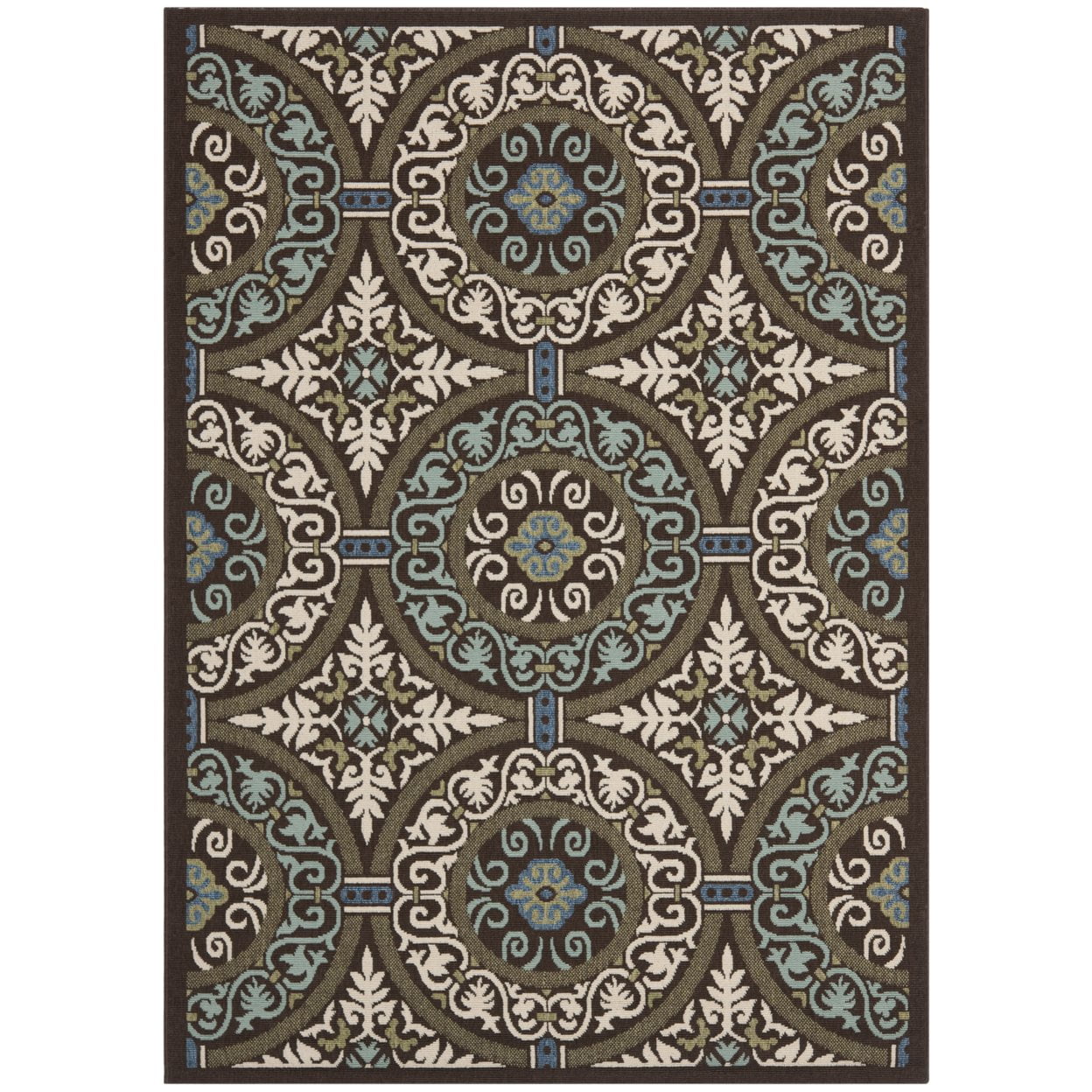 SAFAVIEH Veranda Durga Geometric Indoor/Outdoor Area Rug, 5'3" x 7'7", Chocolate/Cream
