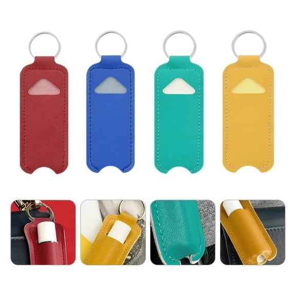 Lipstick Holder Key Chain, PU Leather Lip Balm Holder Keychain Lip Gloss Sleeves Keychain with Metal Clip