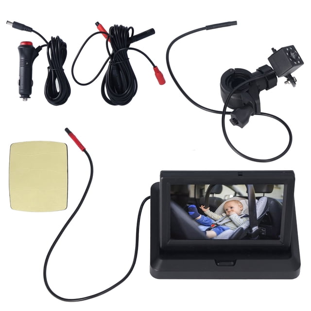 Cámara para coche de bebé, ajustable, clara, brillante, vista amplia, cámara para asiento orientado hacia atrás para bebés de 4,3 pulgadas