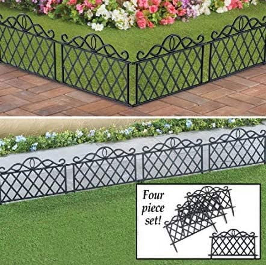 SkyMall Decorative 4 Piece Scroll Metal Look Garden Border Fence - Black