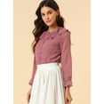 thumbnail image 3 of INSPIRE CHIC Women's Ruffle Neck Polka Dots Sheer Chiffon Blouse, 3 of 6