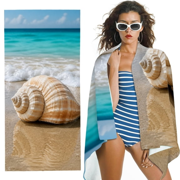 RKSupls Oversized Microfiber Beach Towel - beach shell ocean wave sand tropical summer Print, Suitable for Bathroom, beach, Soft Super Absorbent- 30x60 in