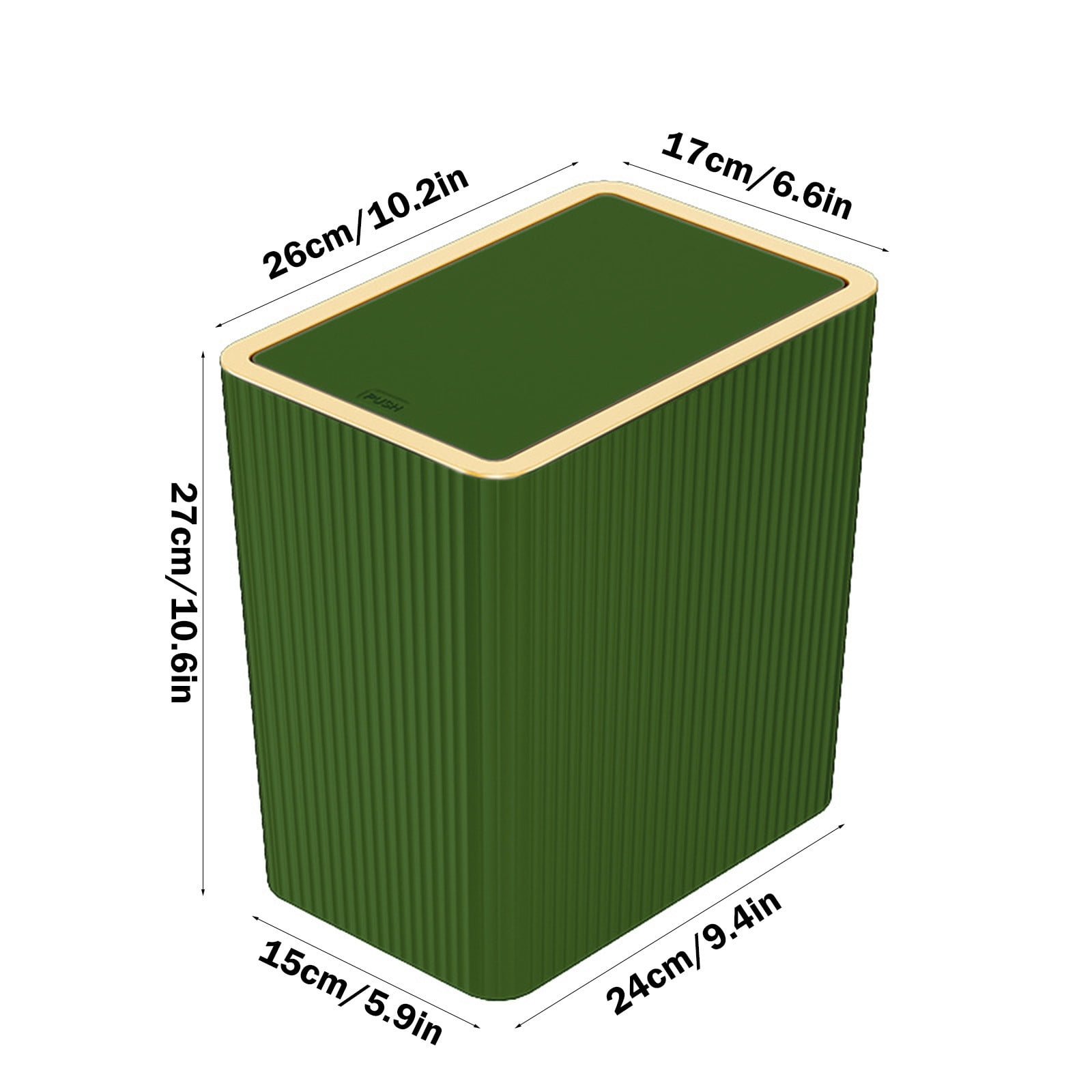 Kingfansion Press Lid Trash Can for Bathroom Kitchen, ABS Odor-Sealing Garbage Bin with Modern Design, 27x26cm Hygiene Household Bin for Bedroom Living Room Office, Green