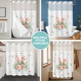 thumbnail image 5 of No Hook Shower Curtain with Snap in Liner, Easter Watercolor Rabbit Ears Waterproof Bath Curtain Double Layers with See Through Top Window, Flowers on Gray Checker Grid Hotel Shower Curtains 72x72in, 5 of 9