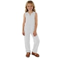 thumbnail image 7 of GiLiling Girls Linen 2 Piece Outfit Sleeveless V-Neck Top and Loose High Waisted Summer Pants Set (White, 3-4 Years), 7 of 7