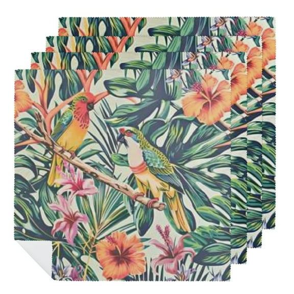 PHYHOO Hummingbirds and Palm Leaves Cloth Napkins Soft Tropical Floral Jungle Leaf Flower Washable and Reusable Dinner Napkins for Weddings Parties 2 PCS