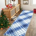 thumbnail image 2 of Hasoo 2' x 6' Runner Rug Modern Geometric Gradual Plaid Print Rug Non-Shedding Non-Slip Floor Mat Bedside Laundry Kitchen Rug, Blue, 2 of 6