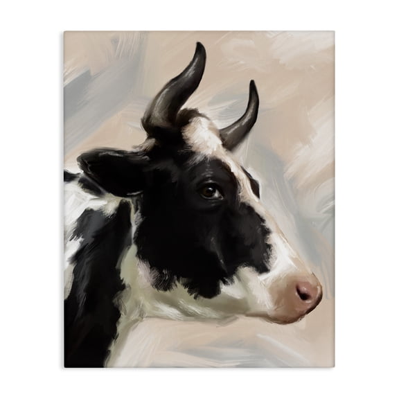 Stupell Industries Farm Cow with Horns Animals Painting Wrapped Canvas Art Print Wall Art, 16 x 20