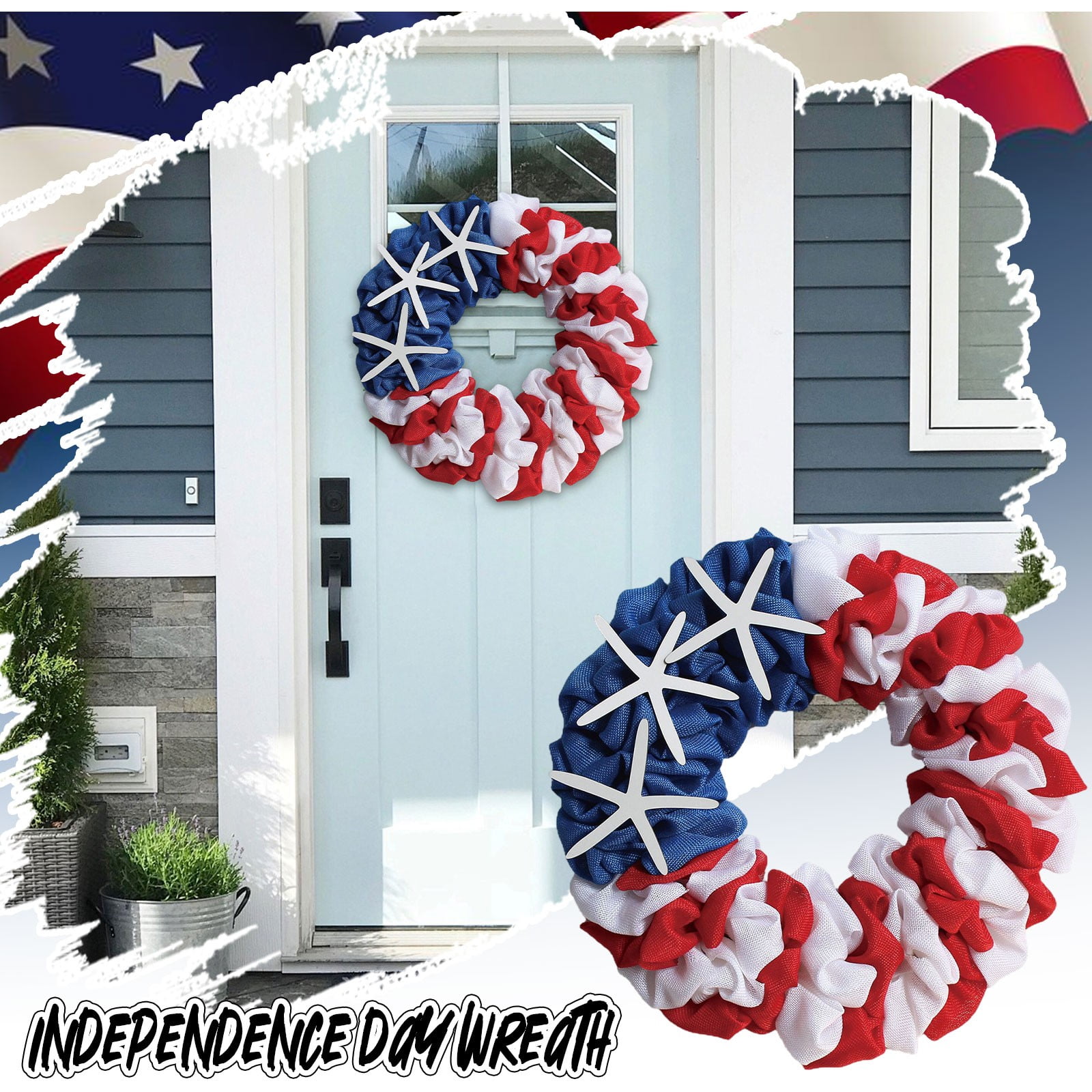 Patriotic Red, White, and Blue Hair Scrunchie with Starfish Accents Perfect for Celebrations and Everyday Wear