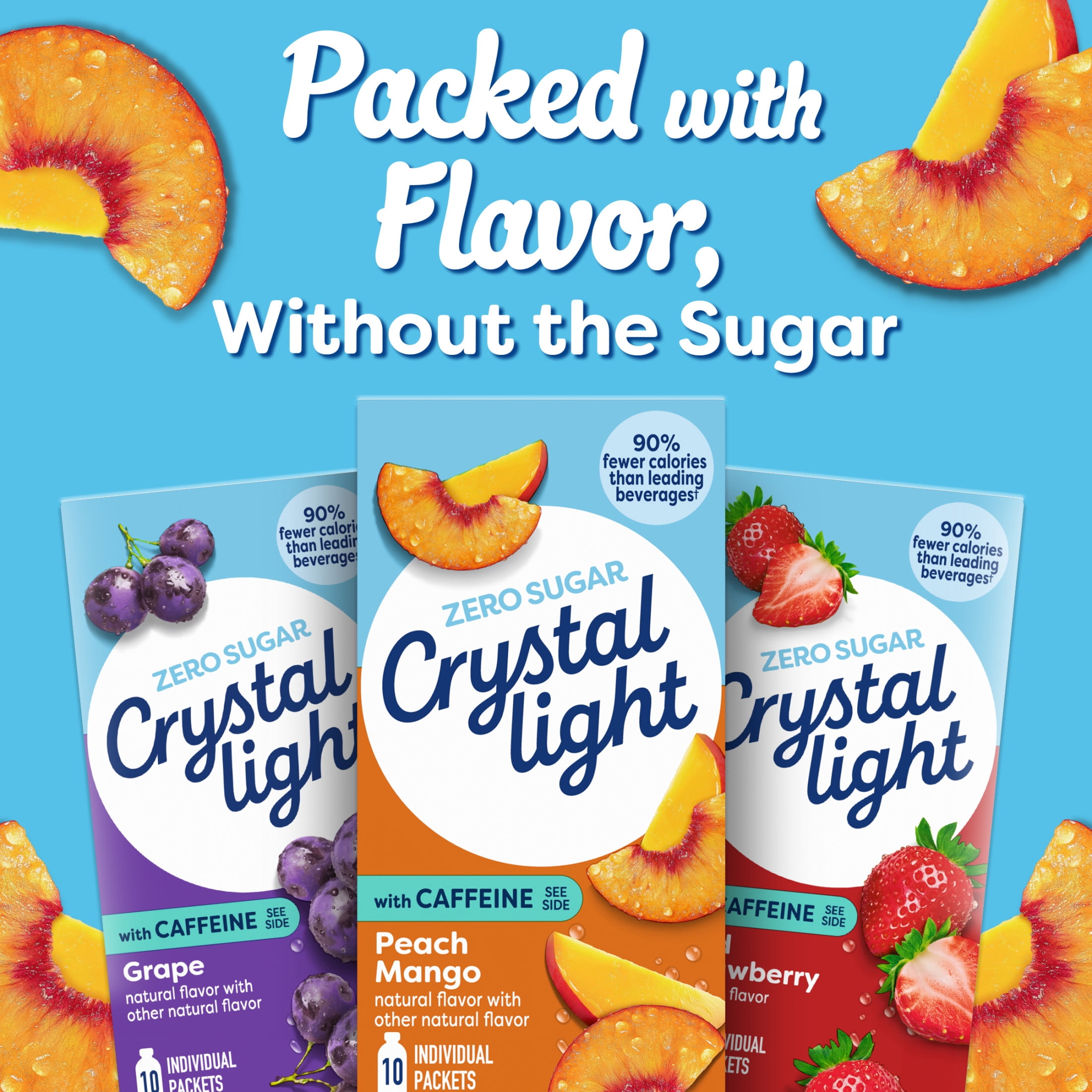 Crystal Light Drink Mix with Caffeine, 10 Packets, for Convenient On-the-Go Flavorful Hydration, Peach Mango Natural Flavor With Other Natural Flavor, Zero Sugar, 0.7 oz