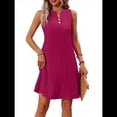thumbnail image 1 of Vestido Informal de Corte A para Mujer, Sin Mangas, Cuello en V, Plisado, Suelto, 2025 Rosa Roja L, 1 of 9