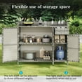thumbnail image 1 of 47.5"W Wicker Outdoor Storage Cabinet with Tempered Glass Desktop, Weather-proof Rattan Bar Table with Three Doors, Adjustable Shelf, and One Drawer, for Outdoor Cushions, Pool Toys , Grey, 1 of 4