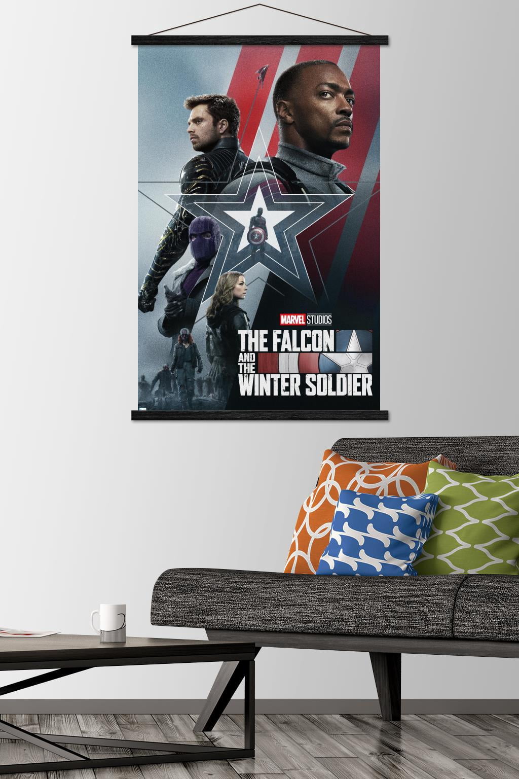 Marvel Falcon and Winter Soldier - Group One Sheet Wall Poster with Wooden Magnetic Frame, 22.375" x 34"