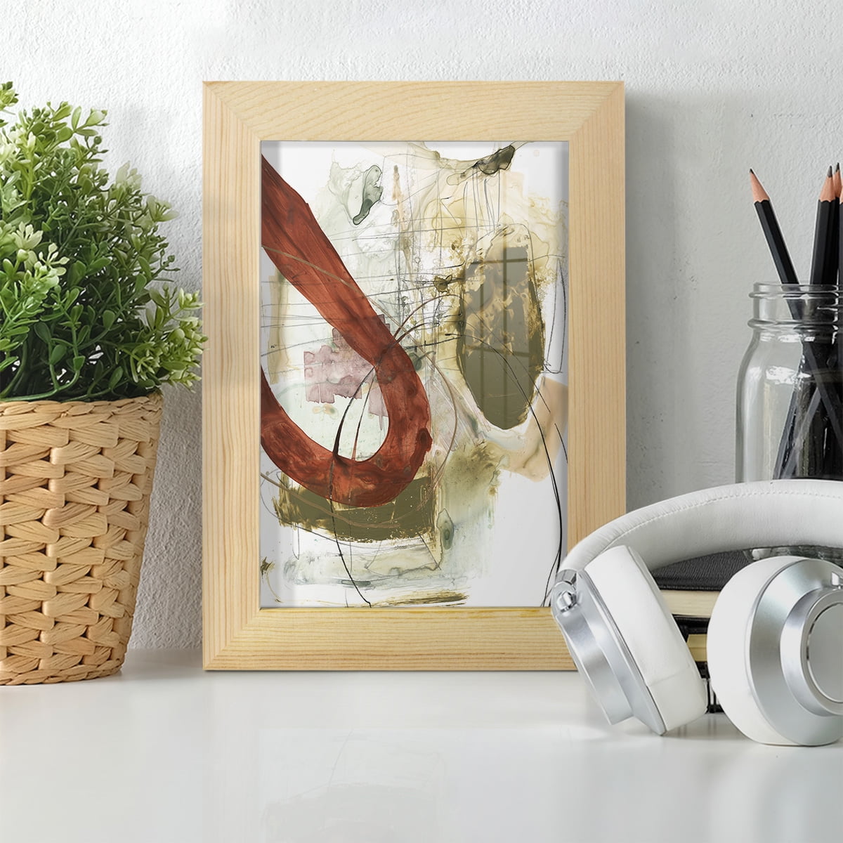 Rusted Loops I - Framed Print w/glass - Natural Wood
