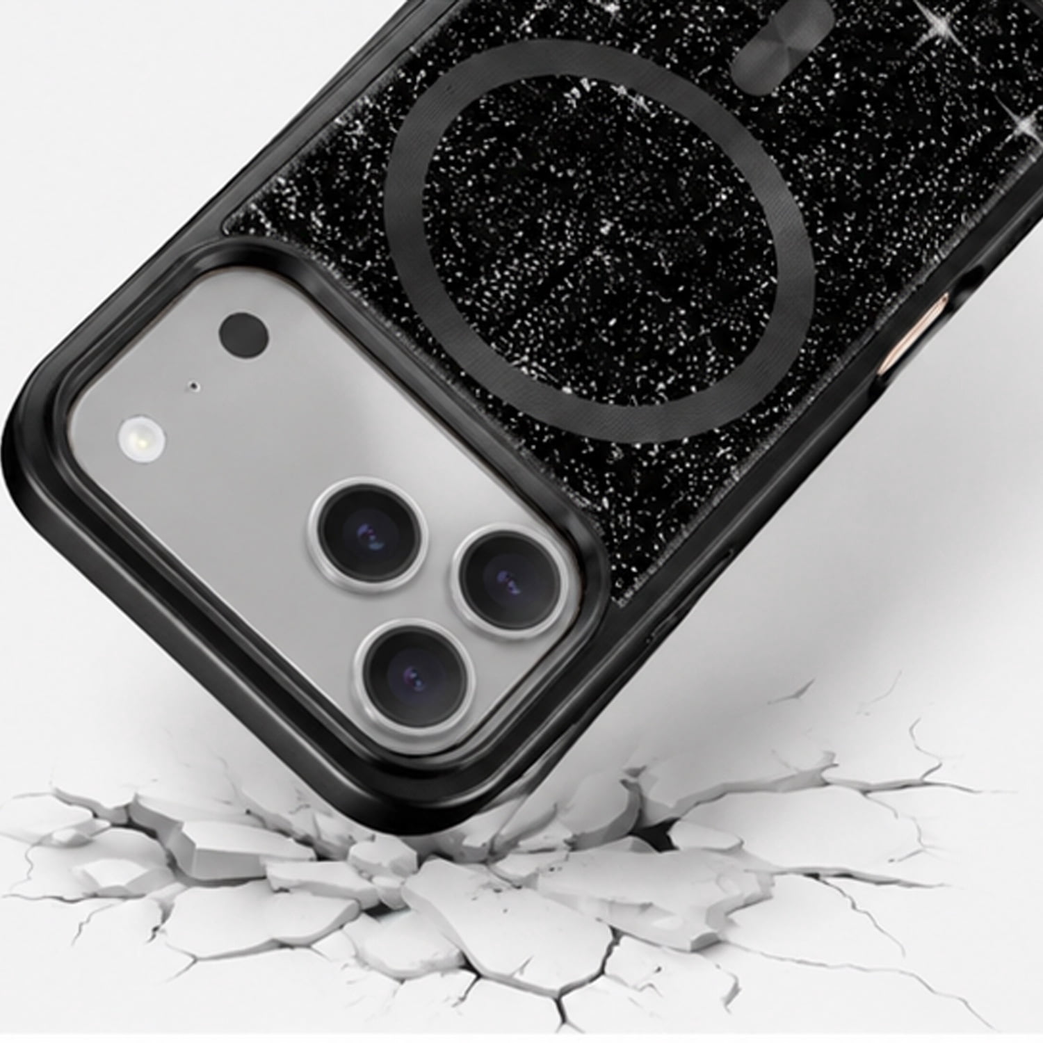 Magnetic Diamond Dual Layer Protection Case with Magnetic Card Slot for iPhone 17 Pro Max - Black