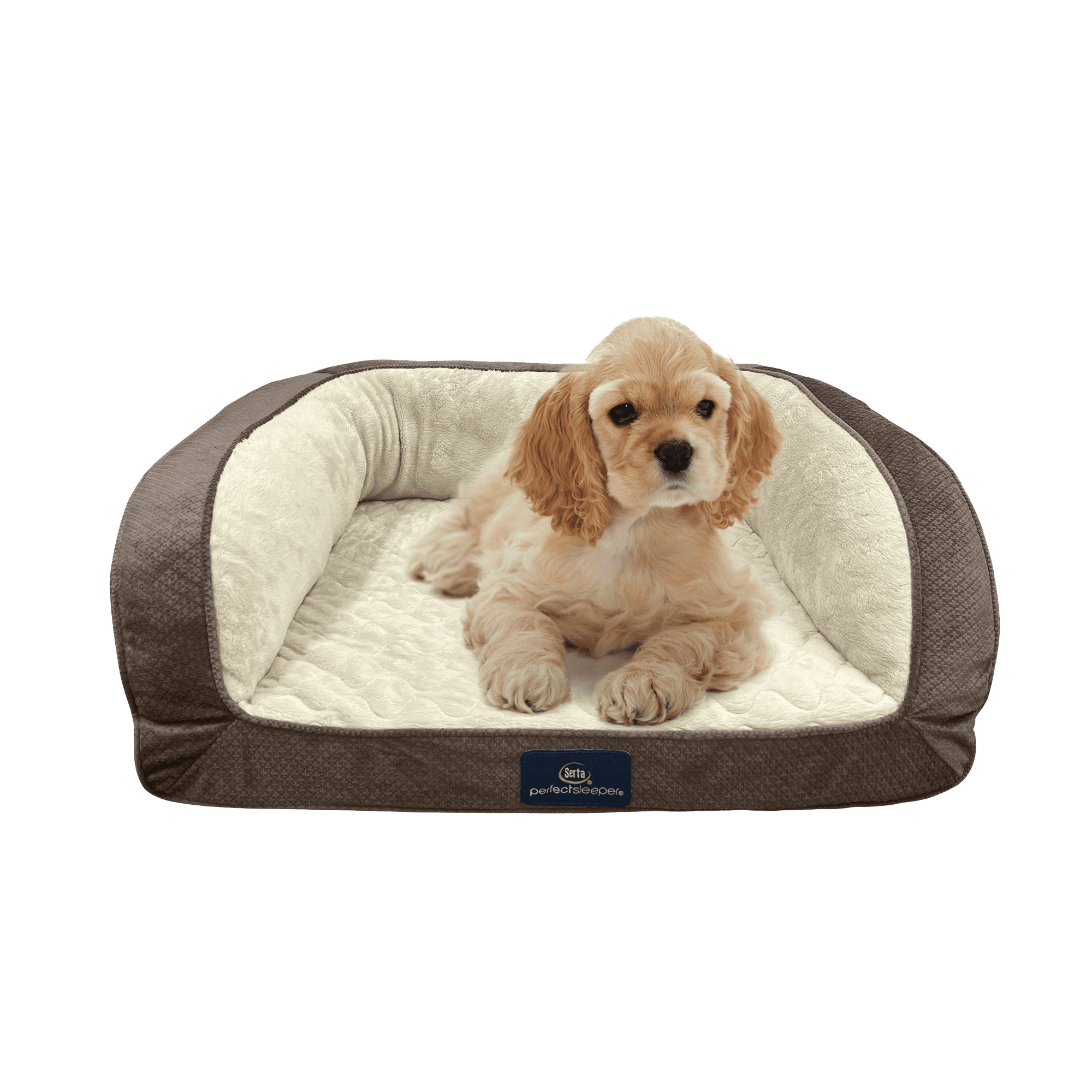 Serta Quilted Orthopedic Bolster Couch Cat & Dog Bed, Mocha, Small