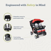 Foundations Gaggle Compass 4-Seat Quad Stroller, Reclining Seats with Canopy, Red
