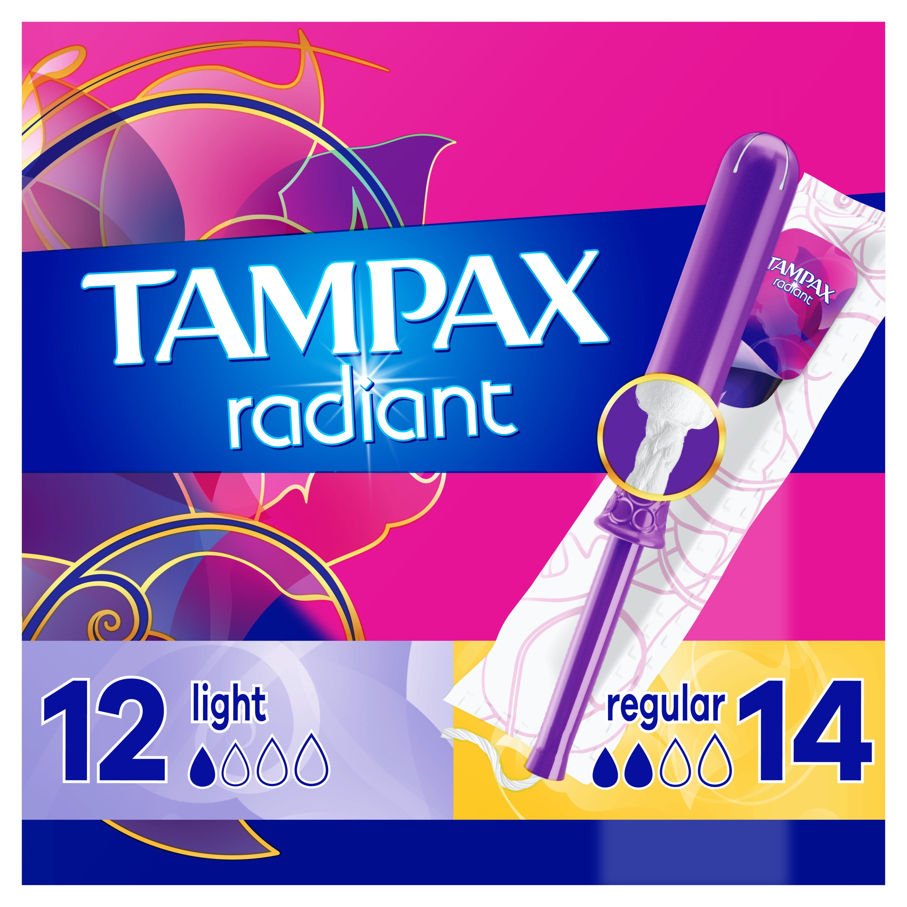 Tampax Radiant Tampons Light/Regular Absorbency, Duo Pack, Unscented