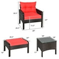 thumbnail image 2 of Patiojoy 5-Piece Patio Rattan Conversation Set Red Cushioned Sofas and Ottoman Set with Table, 2 of 6