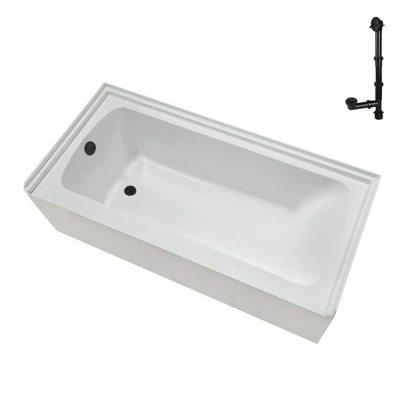 Streamline NAL-5440-BL 66 in. x 32 in. Acrylic Left-Hand Drain Alcove Bathtub in Glossy White With External Drain in Matte Black