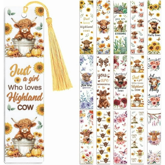 30pcs UV DTF Bookmarks Wraps Transfer Stickers Highland Cow and Sunflowers for Women Men Reading Waterproof Bookmarkers Decal(No Blank Bookmarks) for Acrylic Plastic Metal Blank Bookmark colorful