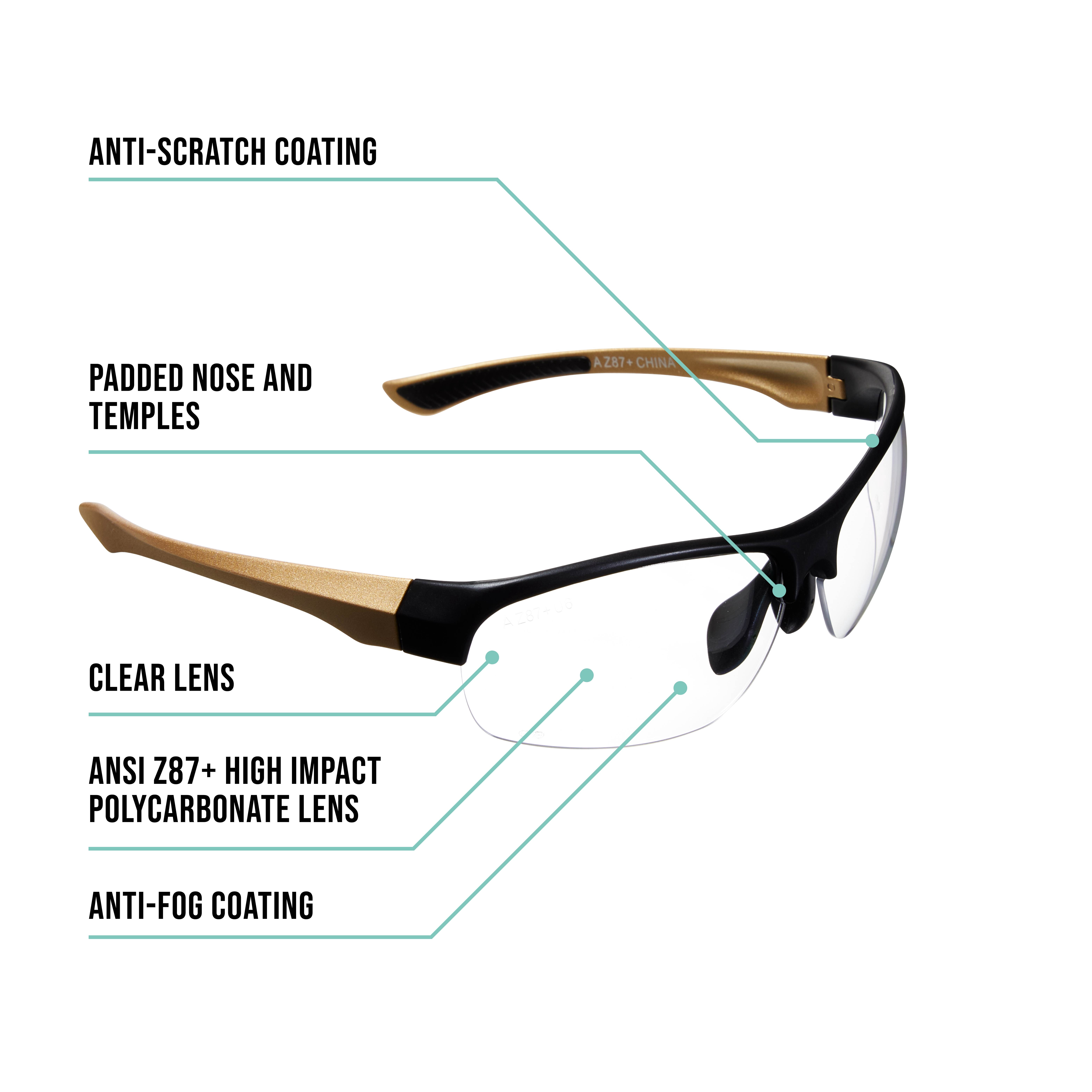 Girls With Guns Devotee Protective Shooting Safety Glasses, Clear Lenses, Anti-Scratch/Fog/Uv Coated, Ansi Z87+ & Ce Rated, Gold/Brown
