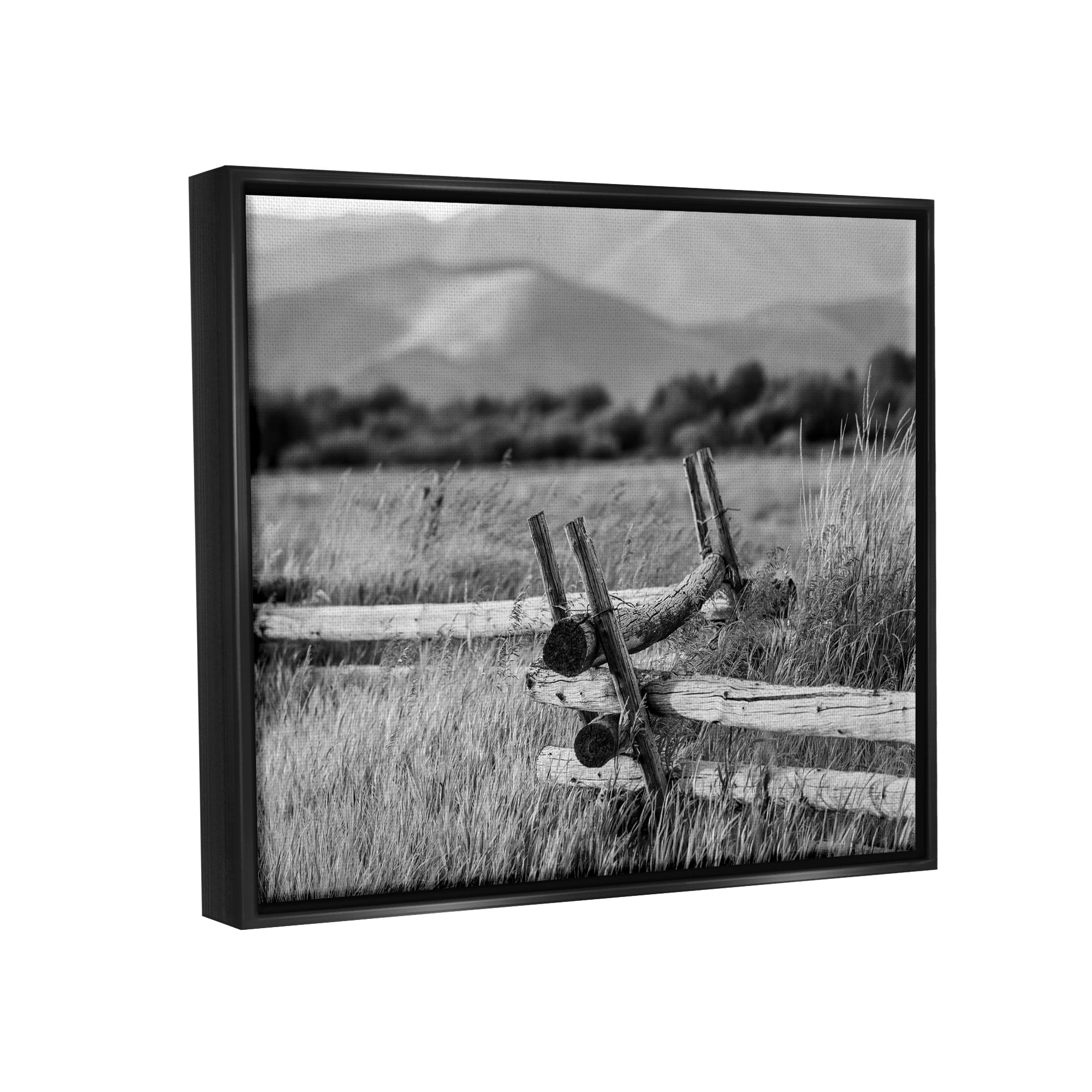 Stupell Industries Countryside Ranch Fence Rural Pasture Grass Photography Photograph Jet Black Floating Framed Canvas Print Wall Art, Design by Steve Smith