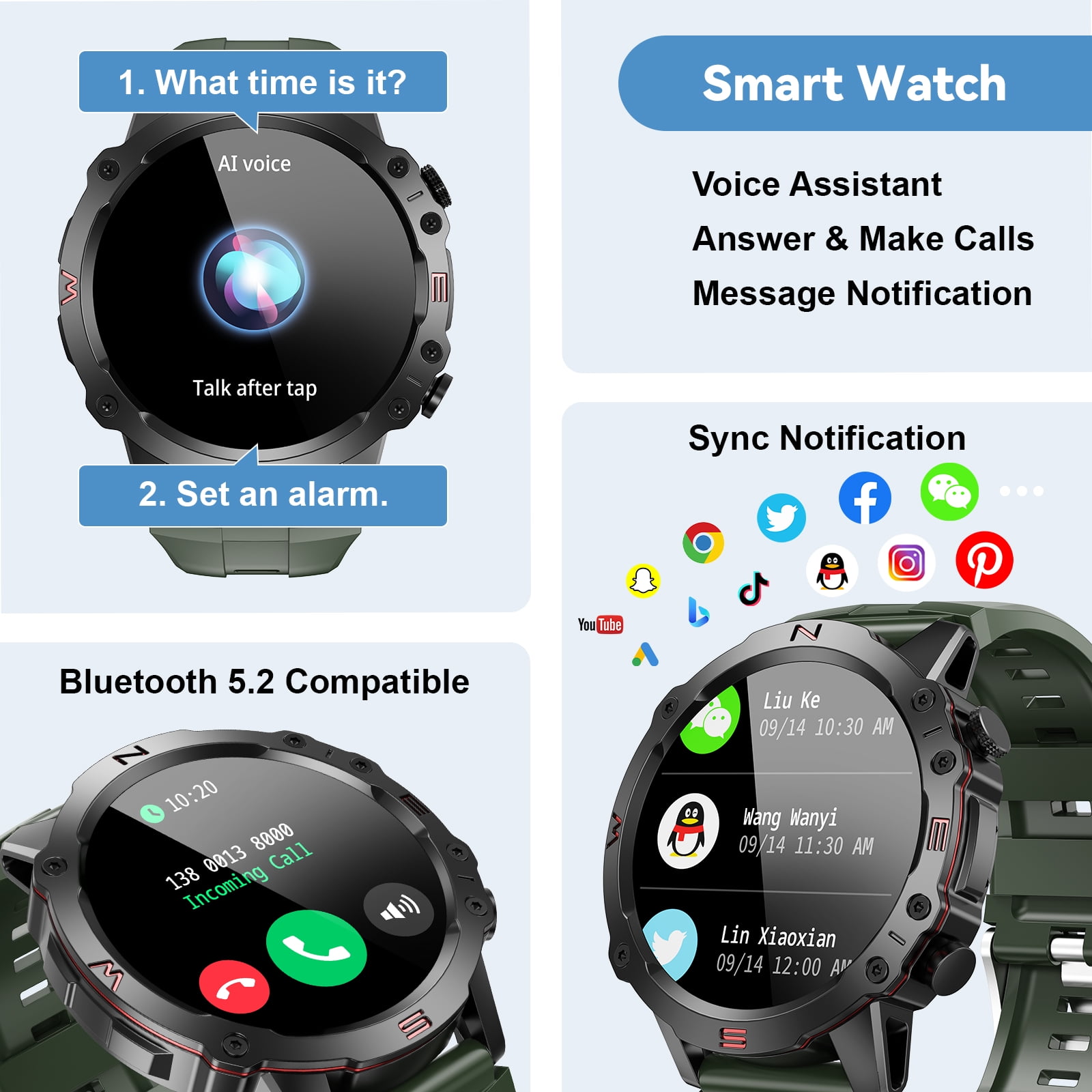 TOPVISION Smart Watch for Men Women, Fitness Tracker with 100+ Sport Modes for Android & iOS, Green