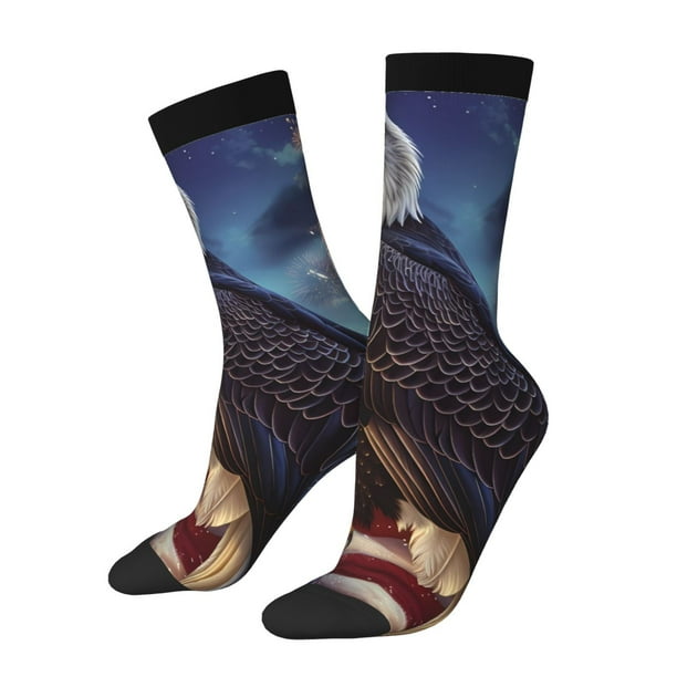 Fotbe Night Sky Bald Eagle Calcetas Largas con Estampado para Hombre y Mujer – Calcetas de Compresión Transpirables y Elásticas, Viajar y Uso Diario Talla 5-11