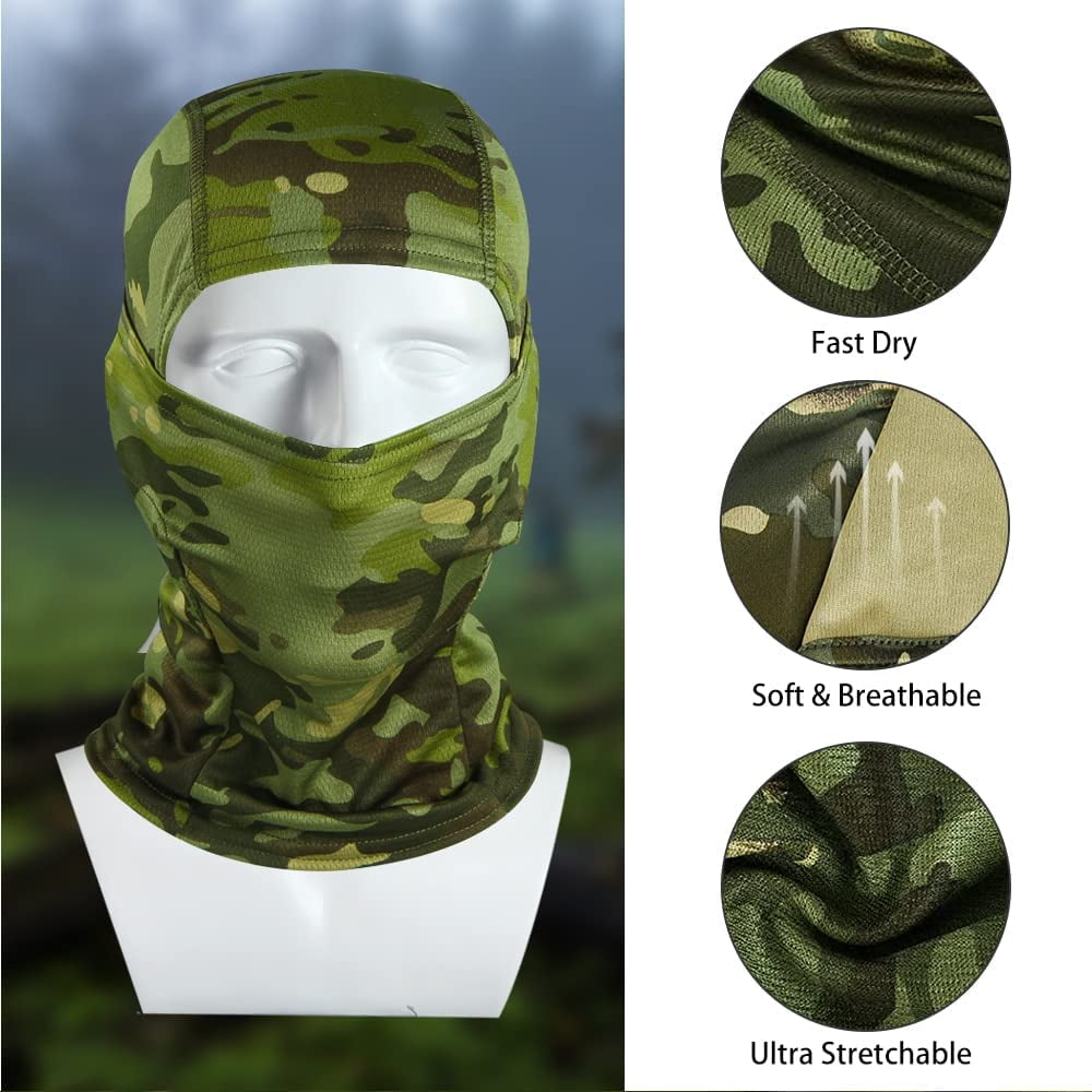 Military Camo Face Mask Bandana Balaclava Hood Headwear for Men Women  Tactical Training Cycling Ski Wind-Resistant Hunting,V-2pc Mc Black 