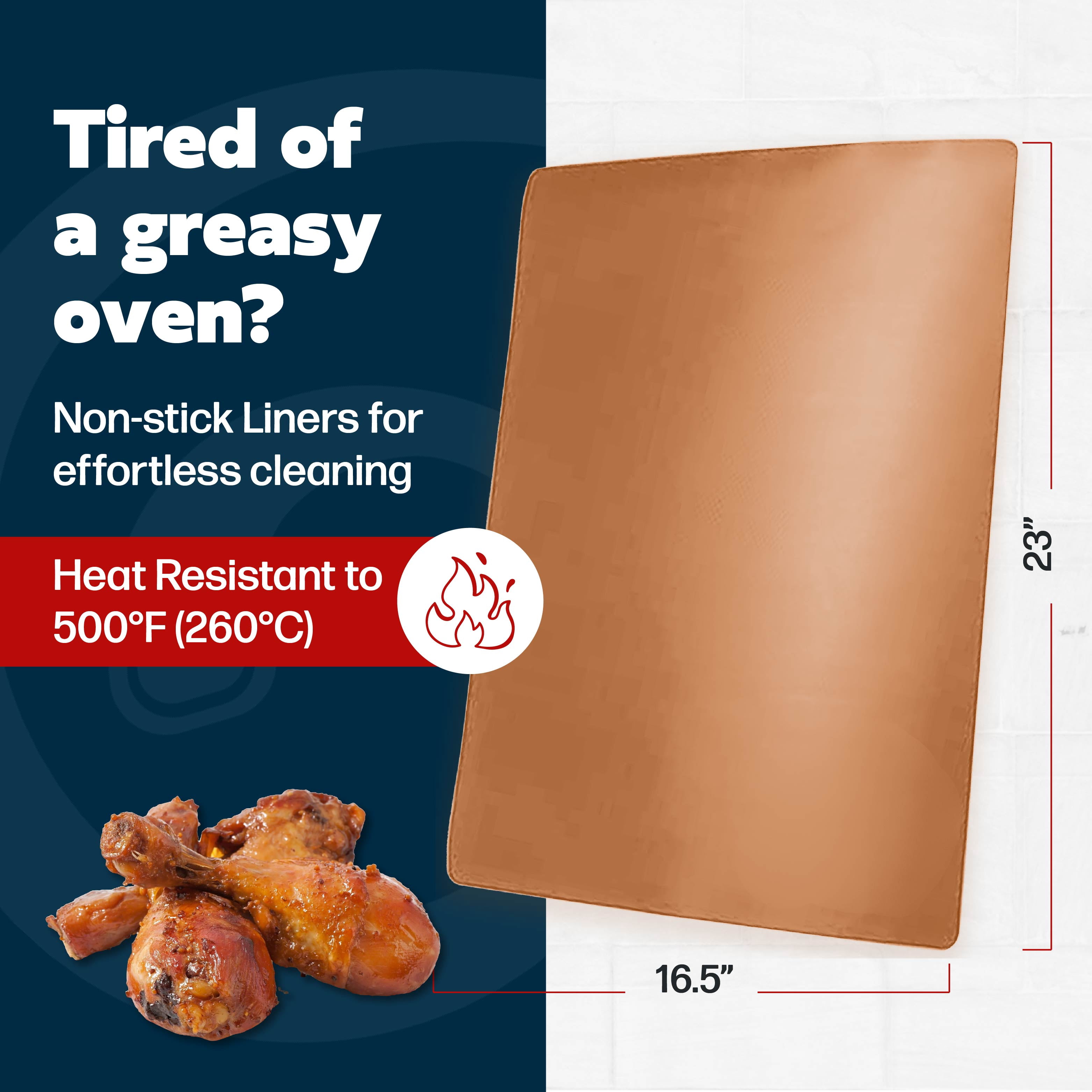 Cooks Innovations Non-Stick Oven Liner - Heavy Duty Heat Resistant, BPA Free Mat to Protect Oven Racks – Copper 1-Pack