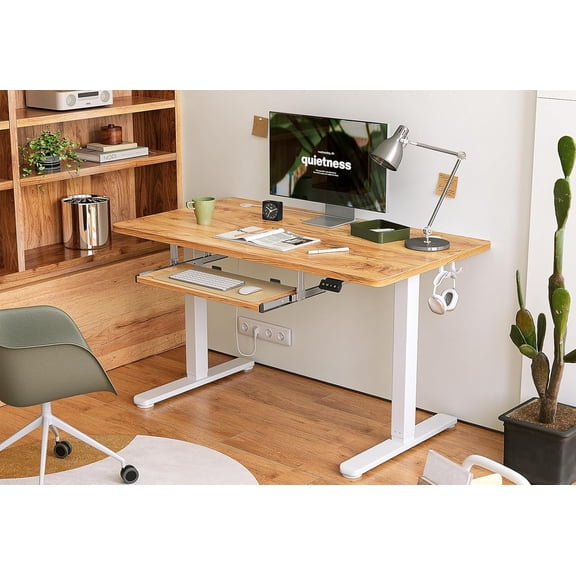 Standing Desk with Keyboard Tray, 48 x 24 Inch Adjustable Height Sit Stand Desk with Memory Presets for Home Office, Ergonomic Computer Workstation, Light Rustic