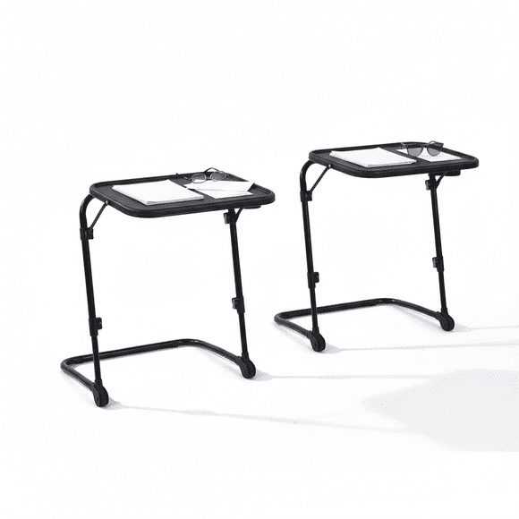 Homy Casa 2 Pack Orlando Portable Folding TV Tray Table Adjustable Height Couch Laptop Table with Cup Holder, Black