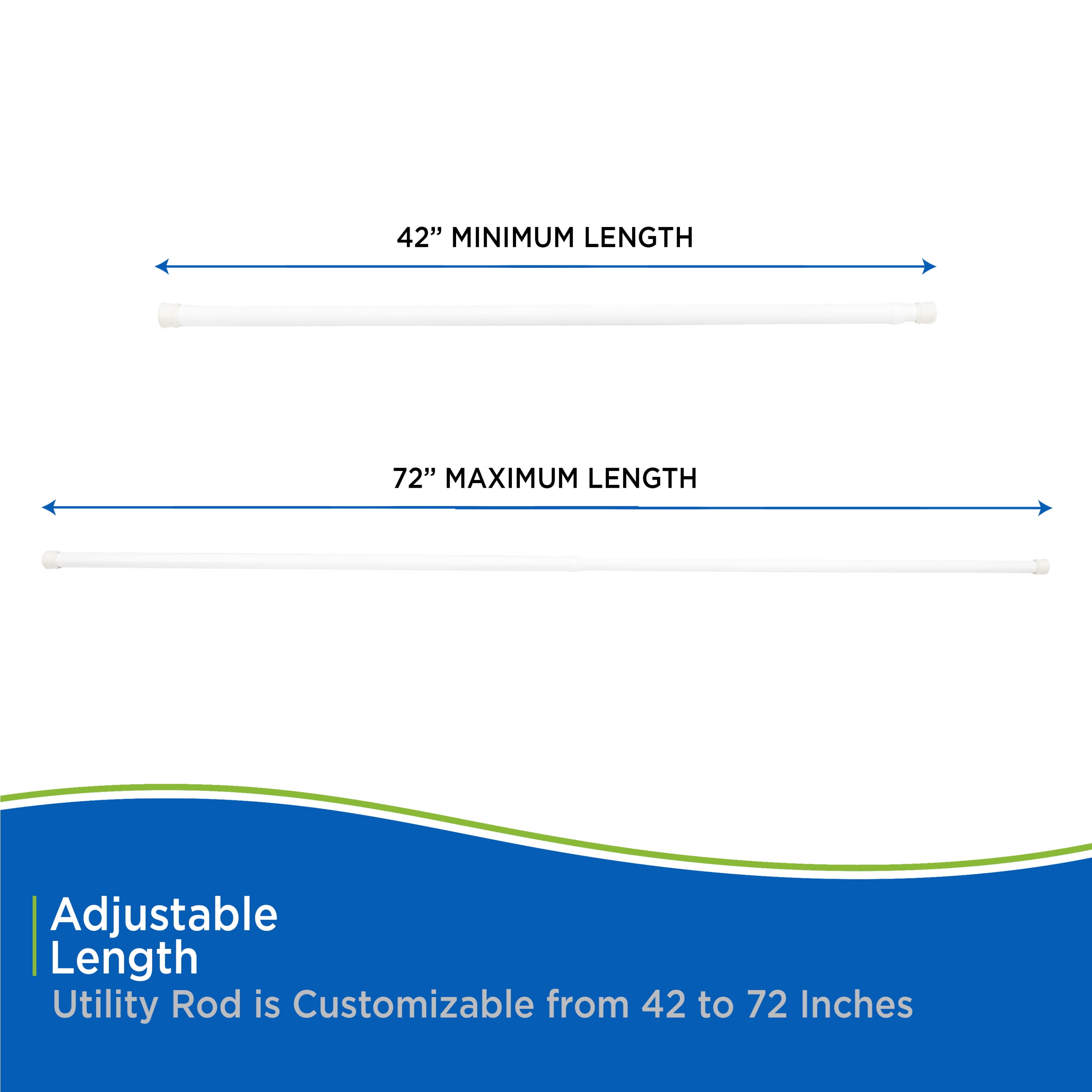 (2 pack) Kenney Spring Tension Utility Rod, 42-72" Adjustable, Rust-Resistant Steel, White
