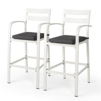 Ktaxon 2-Pc Outdoor Bar Stools, All-Weather Aluminum with Cushion for Patio, Backyard, White