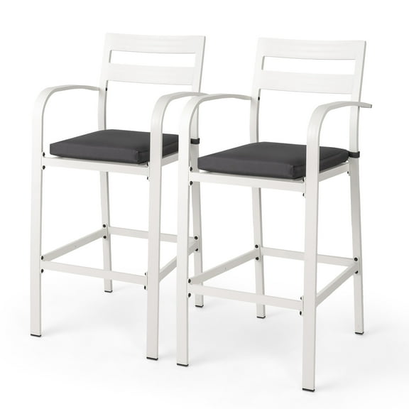Ktaxon 2-Pc Outdoor Bar Stools, All-Weather Aluminum with Cushion for Patio, Backyard, White
