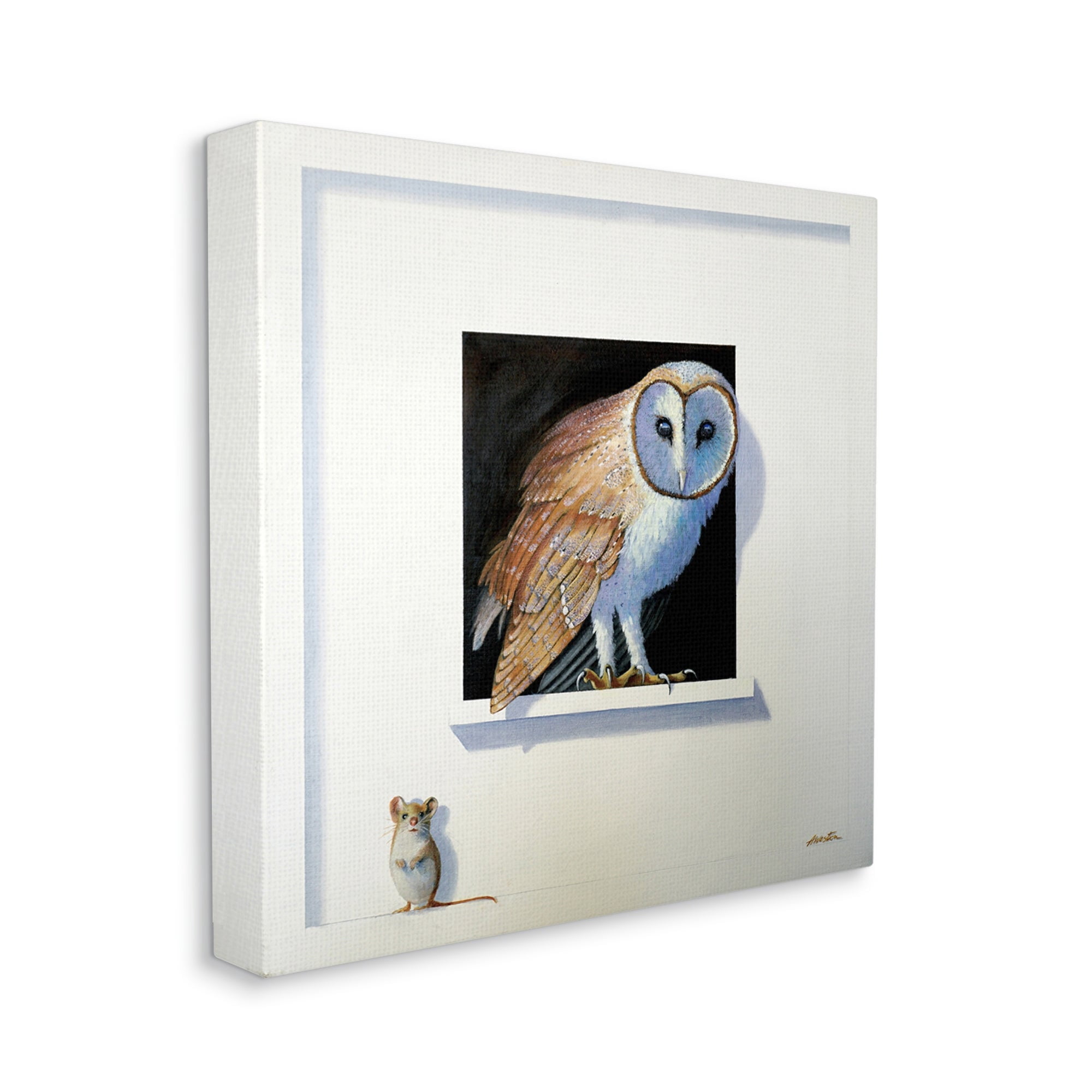 Stupell Industries Barn Owl Peeking Little Hiding Mouse Painting Painting Gallery Wrapped Canvas Print Wall Art, Design by Alan Weston