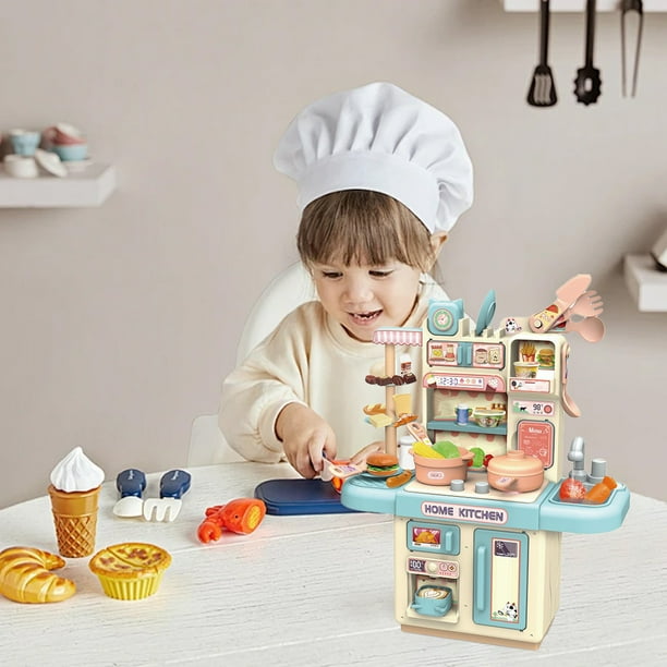 Juguetes de piscina, juego de cocina para bebés, 33 piezas, cocina de juguete con vapor realista y luces, juego de rol, juego de simulación de comida y cocina, juego de accesorios de cocina para casa