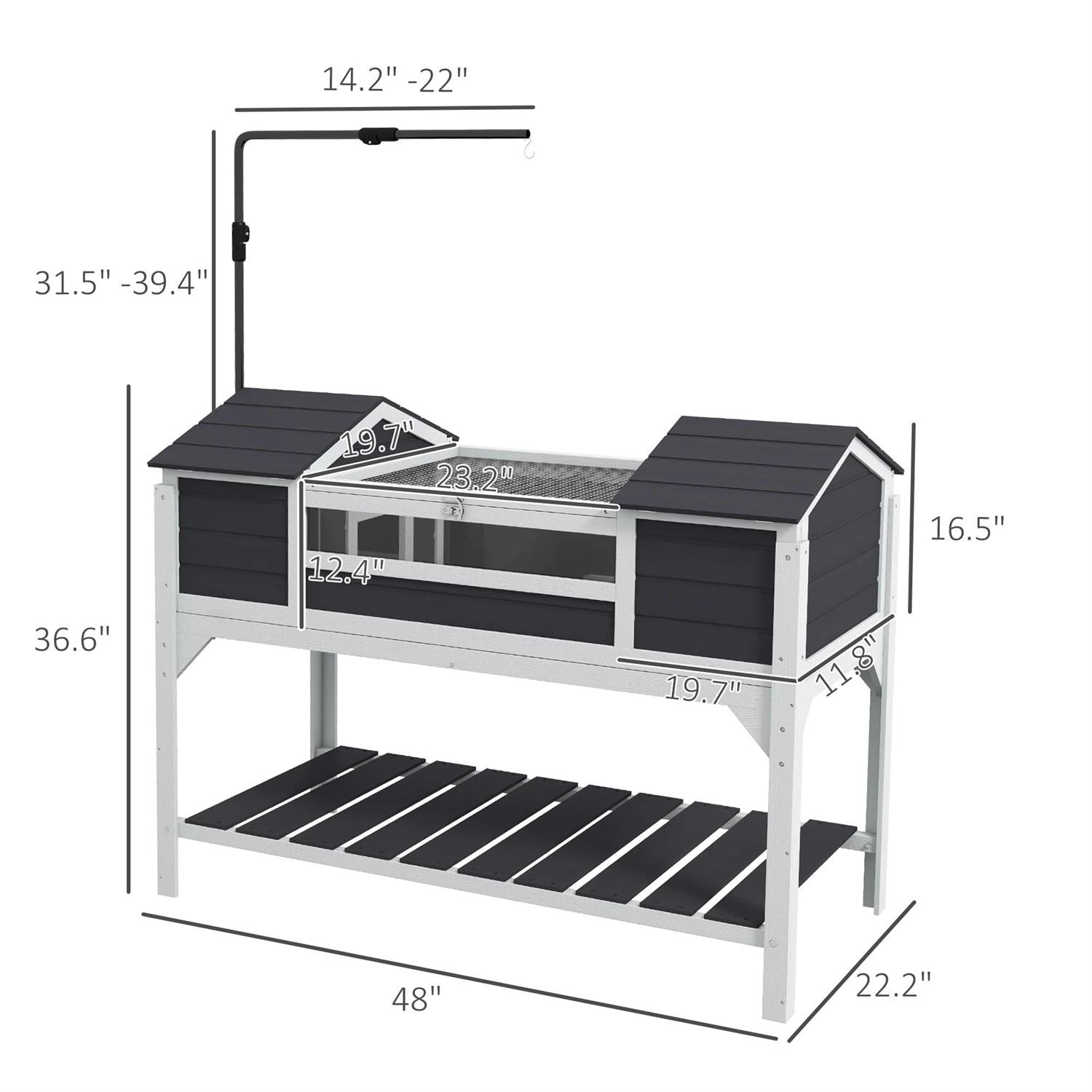 Pefilos 48" Wooden Tortoise House, Large Tortoise Habitat Cage with Adjustable Lamp Holder, Indoor Outdoor Turtle Habitat Enclosure, Gray