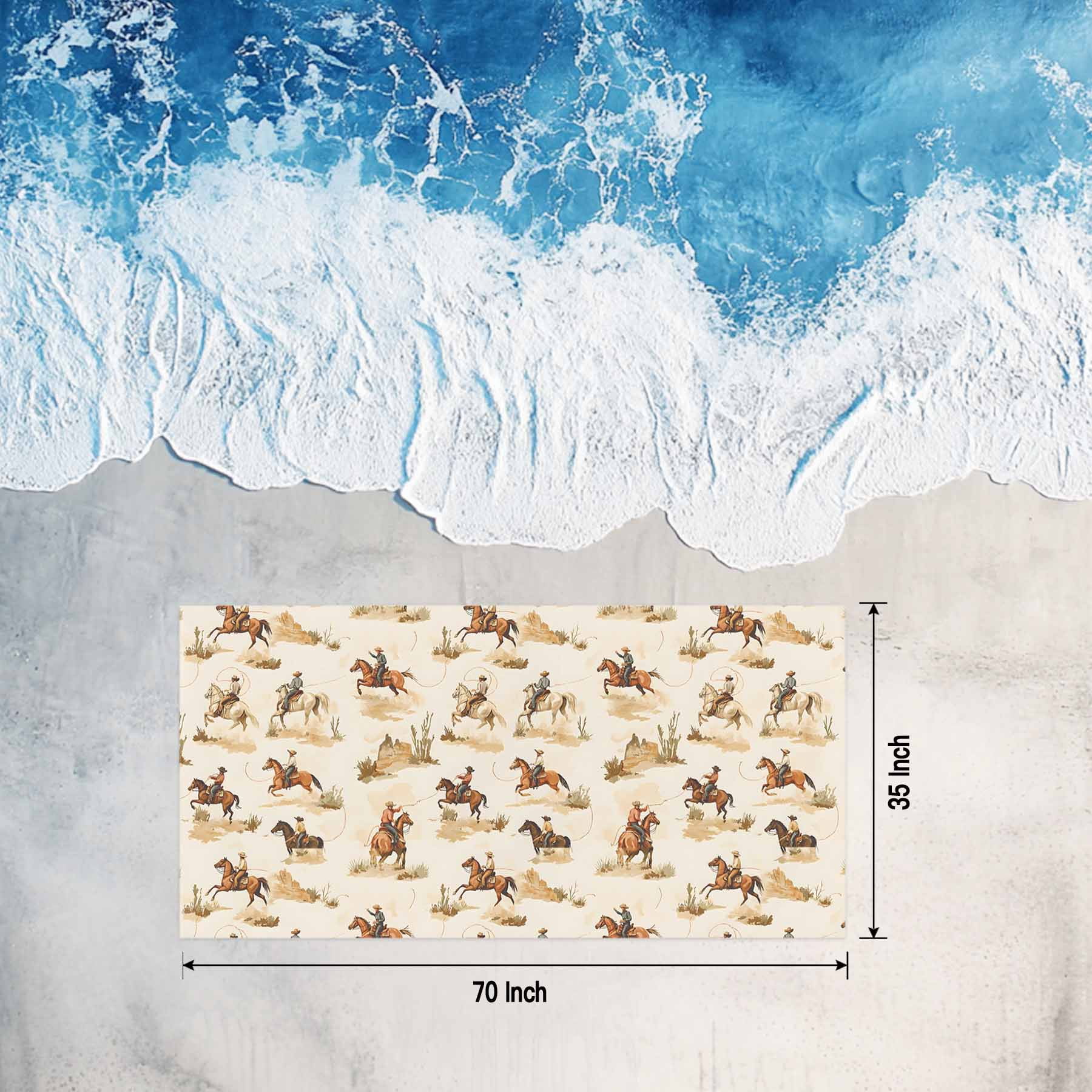 Farmhouse Western Beach Towels Blanket Soft&Absorbent Quick Dry Microfiber Cowboy Desert Horse Print Pool Towels for Swimming ,Yoga, Sports, Gym, Camping,Large 35X70in, Brown Beige