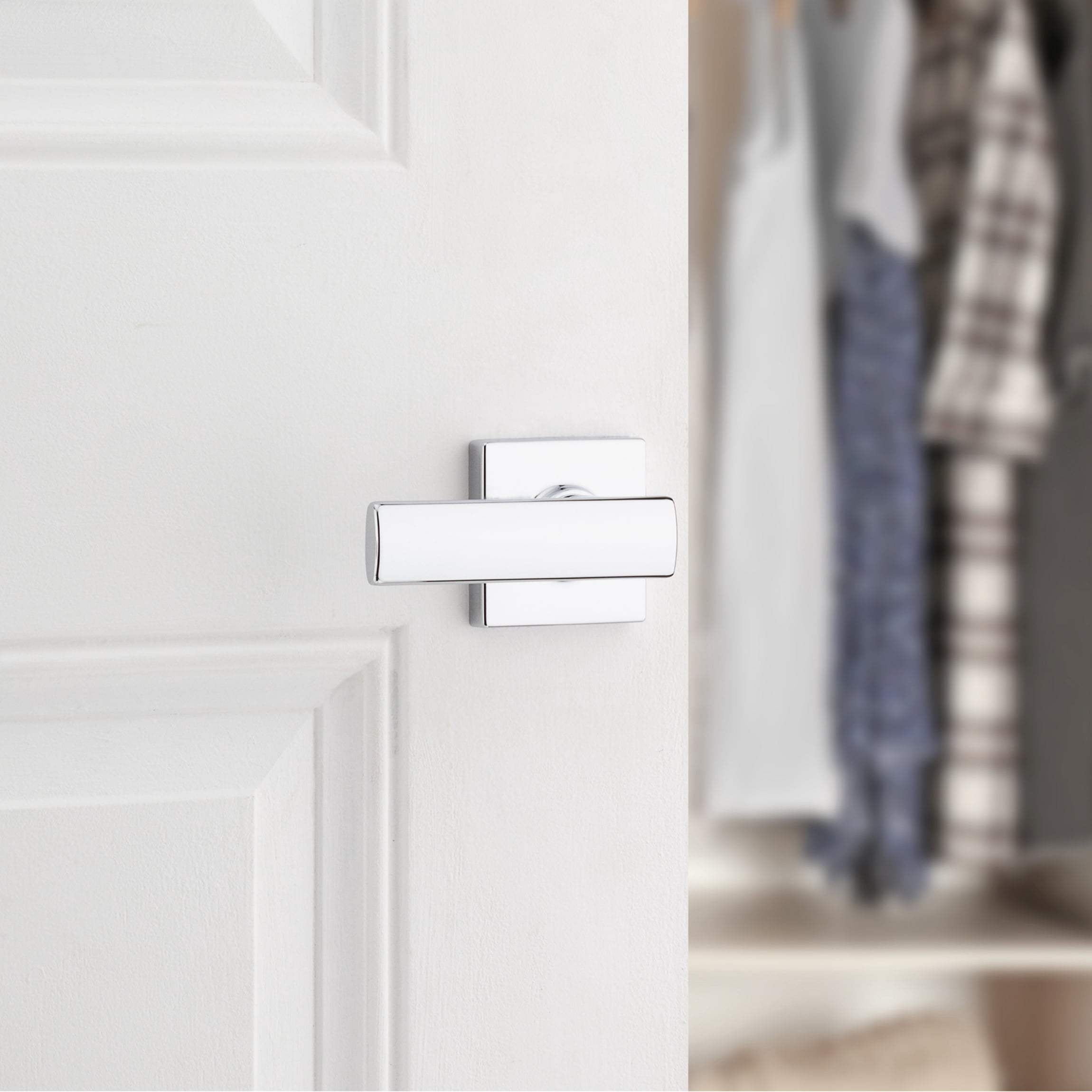Kwikset Breton Square Passage Lever Doorknob Polished Chrome
