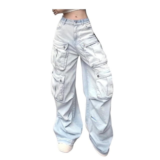 Soki Jeans Cargo pour Femmes Taille Haute Jeans Amples Jambe Grand Droite Pantalons Cargo Mode Urbaine