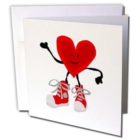 3dRose Funny Red Heart Character Wearing Red High Top Sneakers - Greeting Cards, 6 by 6-inches, set of